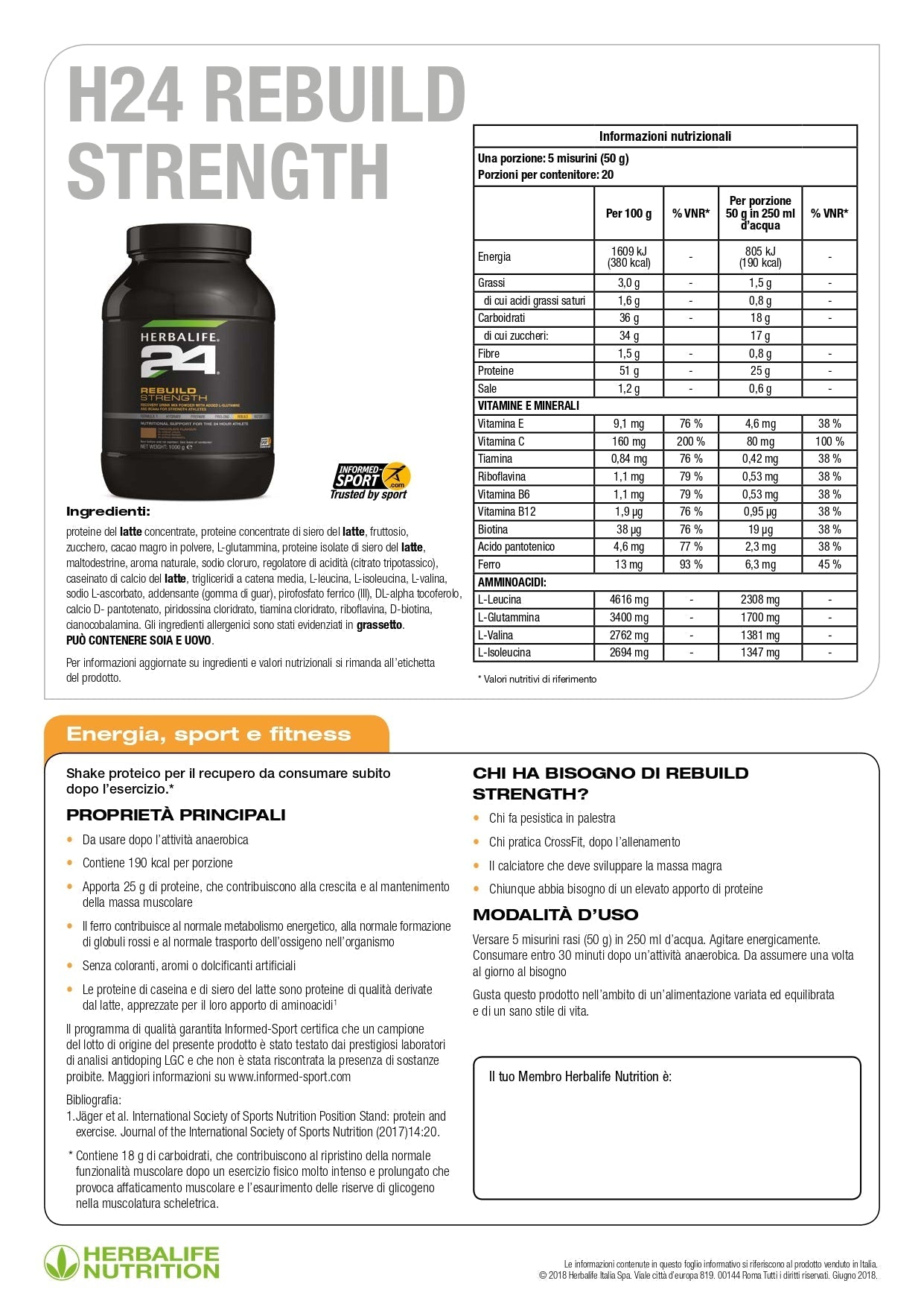 Rebuild Strenght H24 Proteine per il recupero 1000 gr